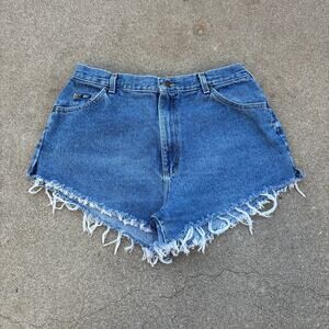 Vintage Lee High Waist Cut Off Denim Jean Shorts Size 18 Blue Faded 3" 90s
